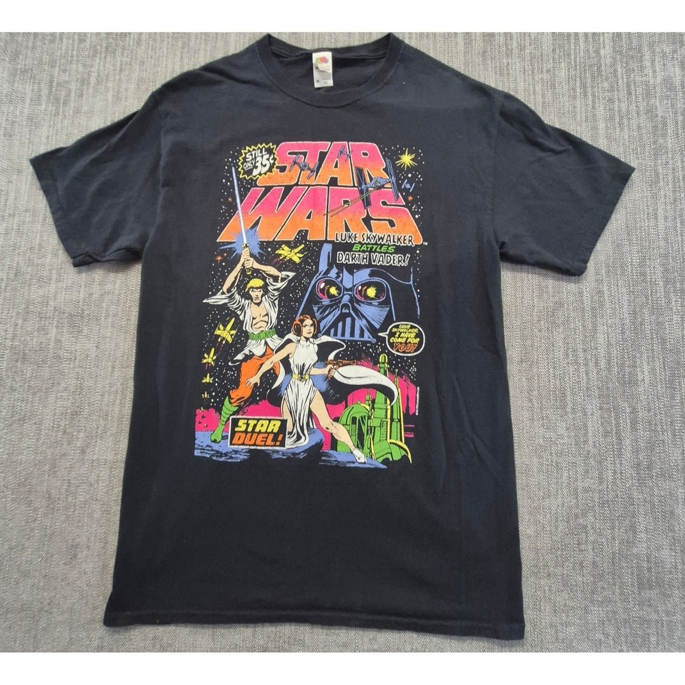 Star Wars-Star Duel Graphic T-Shirt MD Luke Skywalker Battles Darth Vader Black